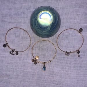 Alex & Ani Gold Bangle Trio | dove/water/key charms